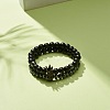 2Pcs 2 Style Synthetic Hematite & Black Stone & Natural Obsidian Stretch Bracelets Set with Cubic Zirconia Skull BJEW-JB08120-03-2