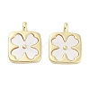 Brass Pave Natural Shell Square Pendants KK-C051-22G-1