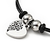 304 Stainless Steel Heart Charm Bracelet with Waxed Cord for Women BJEW-A125-13-2