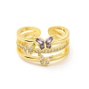 Violet Cubic Zirconia Butterfly Open Cuff Ring RJEW-C061-01G-2