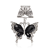 Antique Silver Plated Alloy Acrylic Rhinestone Butterfly Big Pendants PALLOY-J196A-04AS-1