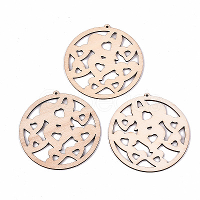 Undyed Natural Hollow Wooden Big Pendants WOOD-N007-097-1