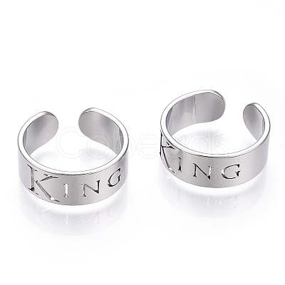 Non-Tarnish 304 Stainless Steel Word King Open Cuff Ring for Women RJEW-T027-09P-1