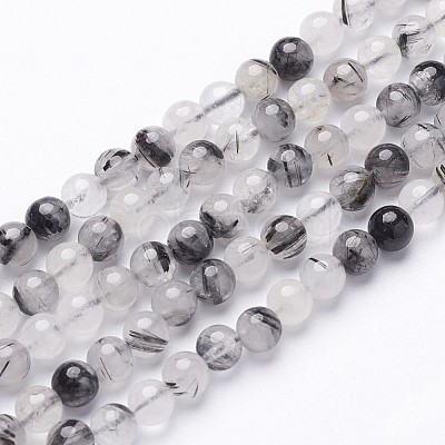 Natural Black Rutilated Quartz Beads Strands X-G-D295-6mm-1