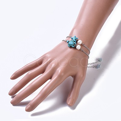 Dyed Synthetic Turquoise(Dyed) Link Bracelets BJEW-JB04196-1