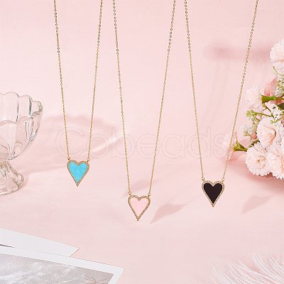 ANATTASOUL 3Pcs 3 Colors Rhinestone Heart Pendant Necklace NJEW-AN0001-69-1