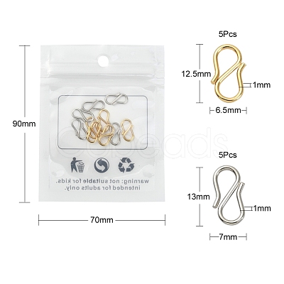 10Pcs 2 Colors 304 Stainless Steel S Hook Clasps STAS-YW0001-31-1