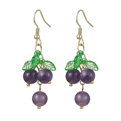 Natural Amethyst Grapes Dangle Earrings EJEW-JE05689-02-1