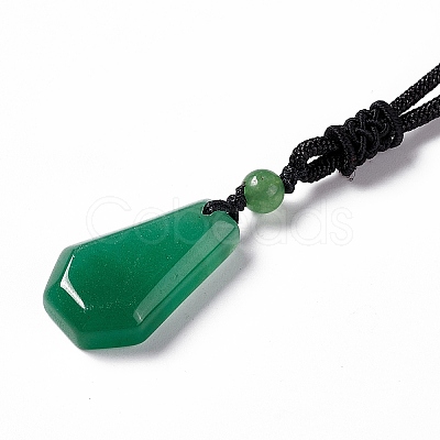 Gemstone Hexagon Pendant Necklace with Nylon Cord for Men Women NJEW-G094-A-1