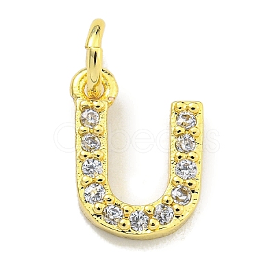 Letter Brass Micro Pave Clear Cubic Zirconia Pendants KK-K354-06G-U-1