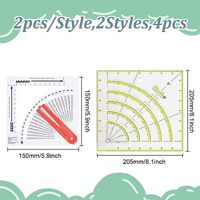 DICOSMETIC 2Pcs 2 Styles Square Fabric Cutting Rulers TOOL-DC0001-15-1