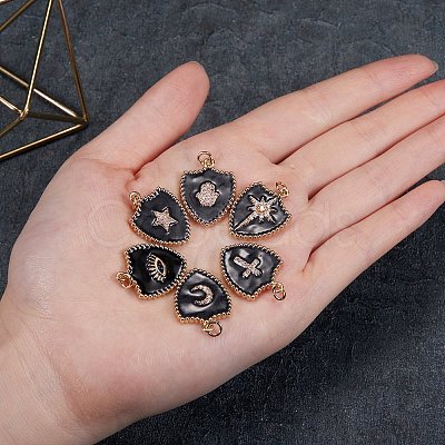 6Pcs 6 Styles Real 18K Gold Plated Brass Micro Pave Clear Cubic Zirconia Enamel Pendants ZIRC-SZ0001-36B-1