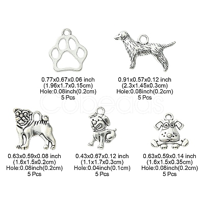 25Pcs 5 Style Tibetan Style Puppy Pendants TIBEP-YW0001-54-1