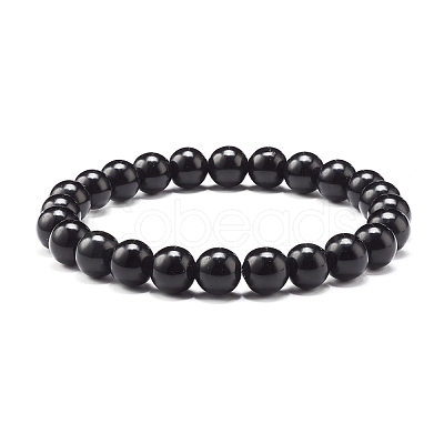 Natural Obsidian & Lava Rock Round Beads Stretch Bracelets Set BJEW-JB06982-04-1