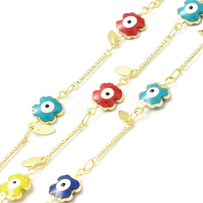 Handmade Brass Enamel Flower Link Chain CHC-I045-06G-1