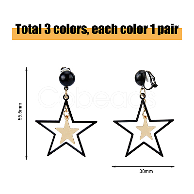 FIBLOOM 3 Pairs 3 Colors Brass Clip-on Earrings EJEW-FI0002-71-1