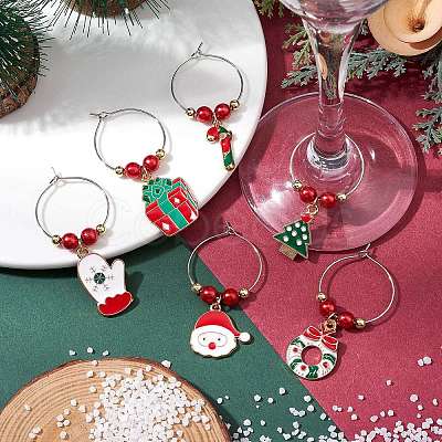 Christmas Alloy Enamel Wine Glass Charms AJEW-JO00258-1