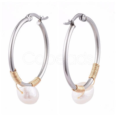 Wire Wrapped 201 Stainless Steel Big Hoop Earrings EJEW-JE04167-1