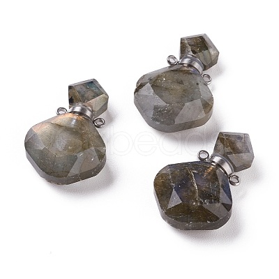 Rhombus Natural Labradorite Perfume Bottle Pendants G-H241-01E-P-1