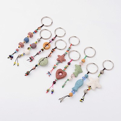 Natural Lava Rock Beads Keychain KEYC-O011-M-1