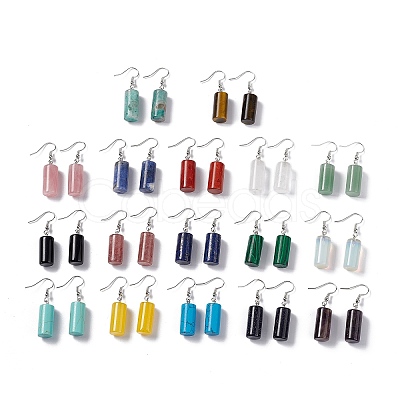 Gemstone Cylindrical Dangle Earrings EJEW-D188-01P-1