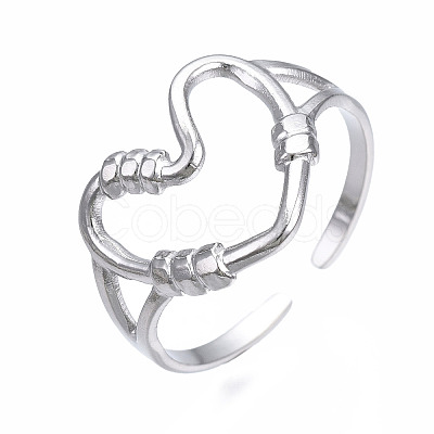 Non-Tarnish 304 Stainless Steel Heart Open Cuff Ring X-RJEW-T023-80P-1