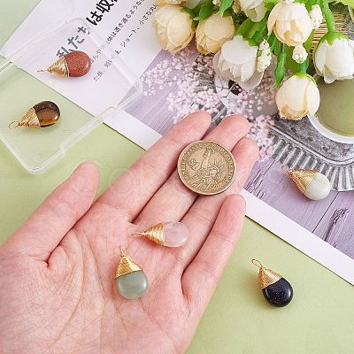 6Pcs 6 Styles Natural & Synthetic Gemstone Brass Pendants G-SZ0002-11-1