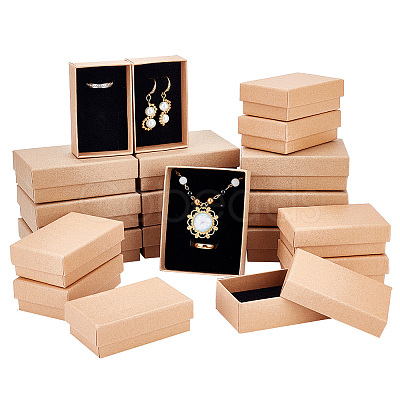 PandaHall Elite 20Pcs 2 Styles Kraft Cotton Filled Cardboard Paper Jewelry Set Boxes CBOX-PH0002-21-1