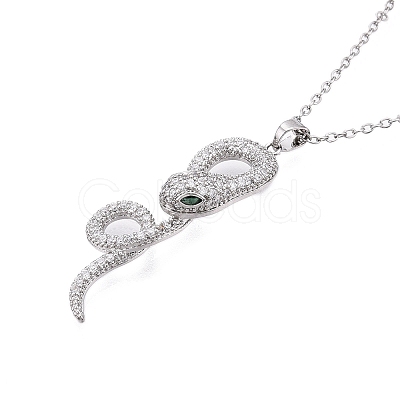 Brass Micro Pave Clear Cubic Zirconia Snake Pendant Necklaces NJEW-M080-04-1