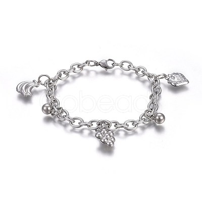 Tarnish Resistant 304 Stainless Steel Charm Bracelets BJEW-L637-18-P-1