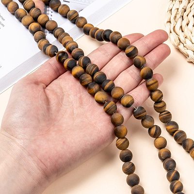 Natural Frosted Tiger Eye Round Bead Strands G-M064-10mm-02-1