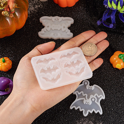 Pandahall 3Pcs 3 Styles DIY Bat Pendants Silhouette Silicone Molds DIY-TA0005-27-1