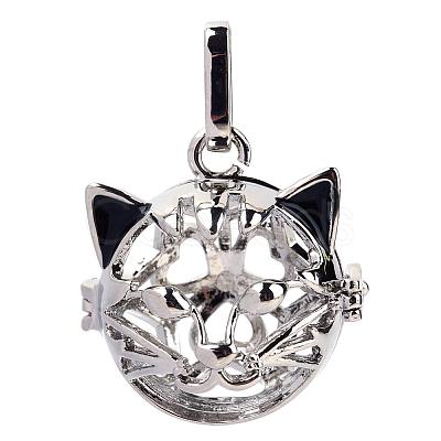 Rack Plating Brass Cage Hollow Kitten Pendants KK-S751-003P-1