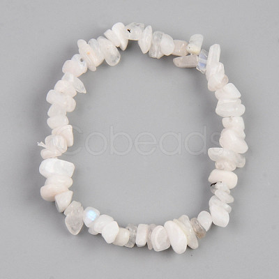 Unisex Chip Natural Rainbow Moonstone Beaded Stretch Bracelets BJEW-S143-37-1