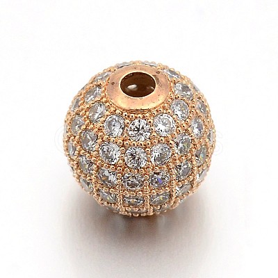 CZ Brass Micro Pave Cubic Zirconia Round Beads ZIRC-L017-01RG-1