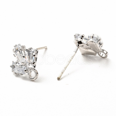 Brass Micro Pave Clear Cubic Zirconia Stud Earring Findings ZIRC-K087-17P-1