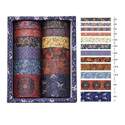 12 Rolls Chinese Style Floral Paper Decorative Paper Tapes Set STIC-H002-02E-1