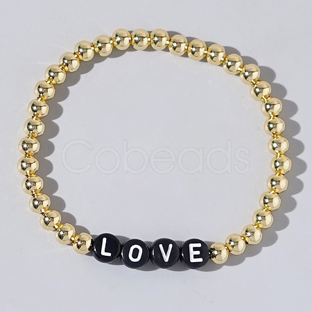 Stylish Brass & Acrylic Word Beaded Stretch Bracelets Trendy for Unique Look QS6453-9-1