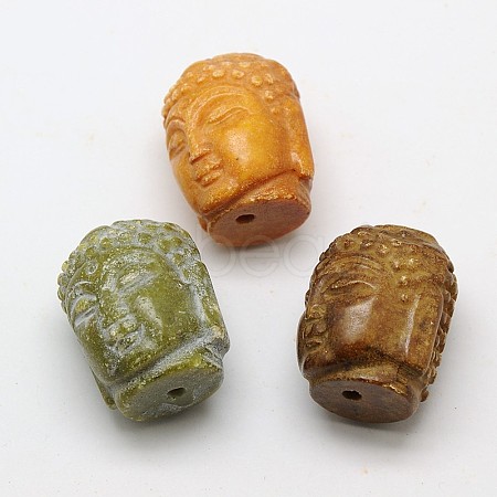Buddha Head Natural Henan Jade Beads G-N0130-03-1