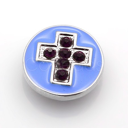 Flat Round Carved Cross Zinc Alloy Enamel Jewelry Snap Buttons SNAP-N010-68-NR-1
