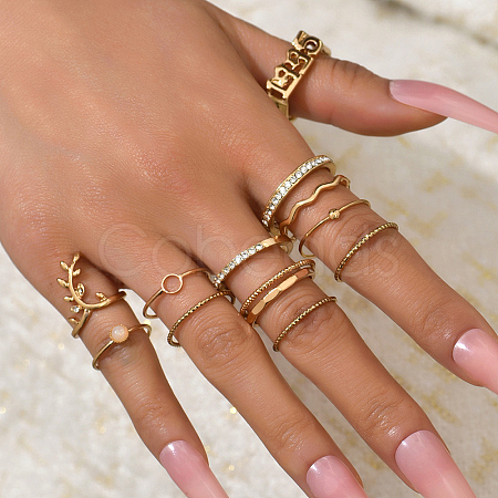 13Pcs Elegant Vintage Alloy Finger Rings Set for Women WN8595-1