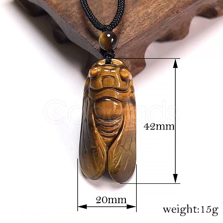 Natural Tiger Eye Cicada Pendant Necklace for Men PW-WG9230E-02-1