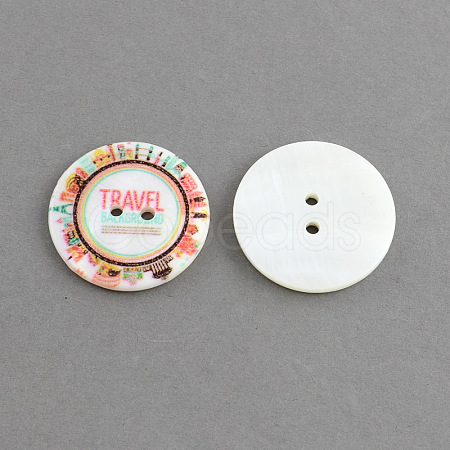 Flat Round 2-Hole Printing Sewing Freshwater Shell Buttons SHEL-S241-13-1