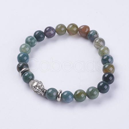 Natural Indian Agate Beads Stretch Bracelets BJEW-E325-D08-1