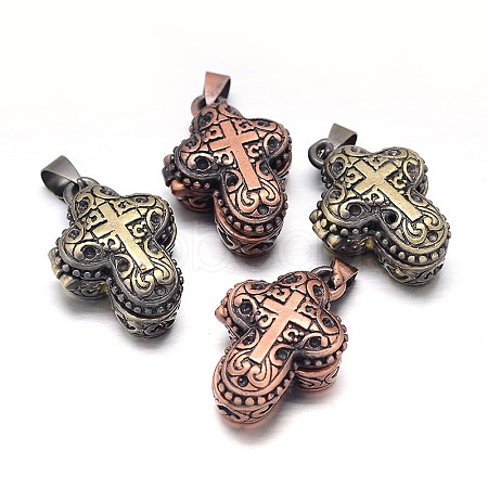 Carved Cross Rack Plating Brass Prayer Box Pendants KK-L101-19-NF-1
