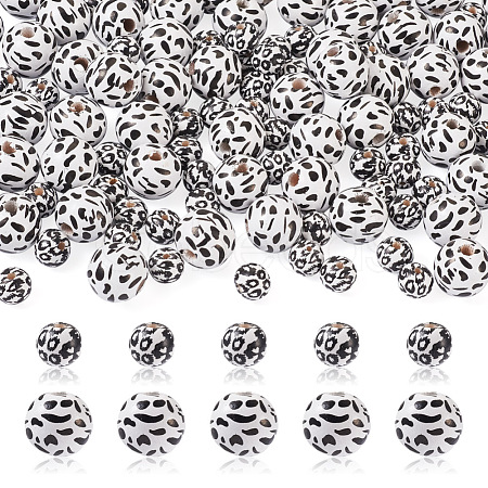 Beadthoven 120Pcs 2 Style Printed Natural Wooden Beads WOOD-BT0001-06-1