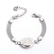 Tarnish Resistant Flat Round with Human 201 Stainless Steel Link Bracelets with 304 Stainless Steel Chain, with Lobster Claw Clasps, Stainless Steel Color, 6-1/4 inch(160mm), 7~8.5mm