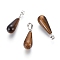 Natural Tiger Eye Pendants, with Platinum Tone Brass Peg Bails, Teardrop, 27.5~29.5x10.5mm, Hole: 3.5~9x3.5~4.5mm