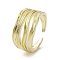 Rack Plating Brass Open Cuff Rings, Hollow, Real 18K Gold Plated, Inner Diameter: 18mm