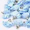 Cloth Pendants, with CCB Plastic, 6-Petal, Flower, Golden, Light Sky Blue, 26~27x17~28mm, Hole: 1.6mm